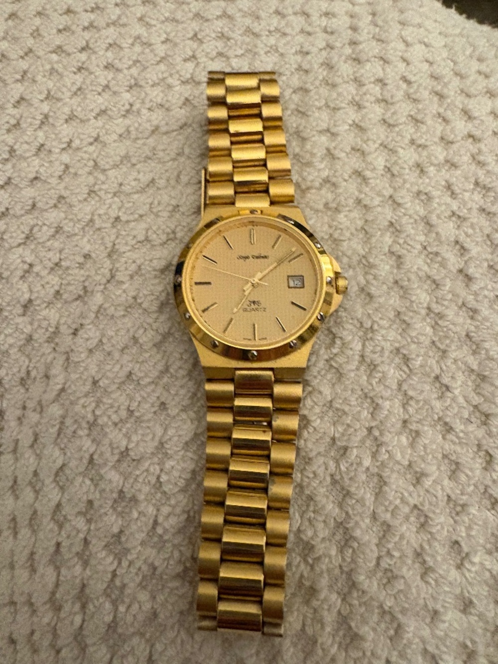 Vintage 1980s Sergio Valente Omni Quartz Gold-Tone Watch with Date